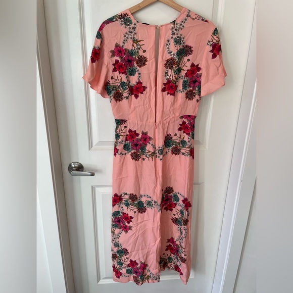 Sandro | Tissia Pink Floral Rose | Viscose | A-Line Prairie Midi Dress | Small - Picture 4 of 11